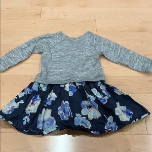 Long sleeved sweatshirt dress with floral skirt